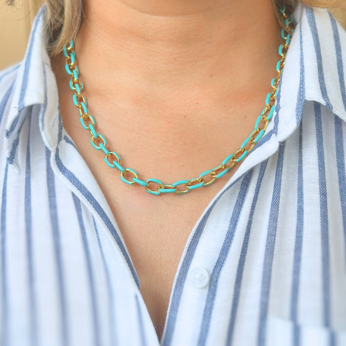 Gold Chunky Chain with Screw Link Clasp 18K Necklace Enamel Color - Wynwood Shop