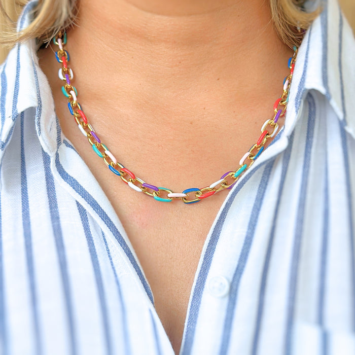 Gold Chunky Chain with Screw Link Clasp 18K Necklace Enamel Color - Wynwood Shop