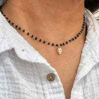 Skull Charm Necklace with Black Beaded Chain