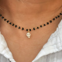 Skull Charm Necklace with Black Beaded Chain