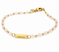 "DREAM" Personalized Gold Bar Bracelet – Custom Word Engraved Bracelet with Pink Beads – Dainty Minimalist Jewelry Gift for Her - Wynwood Shop