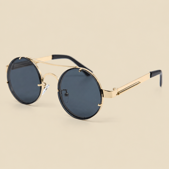 Round Steampunk Gold Frameless Sunglasses