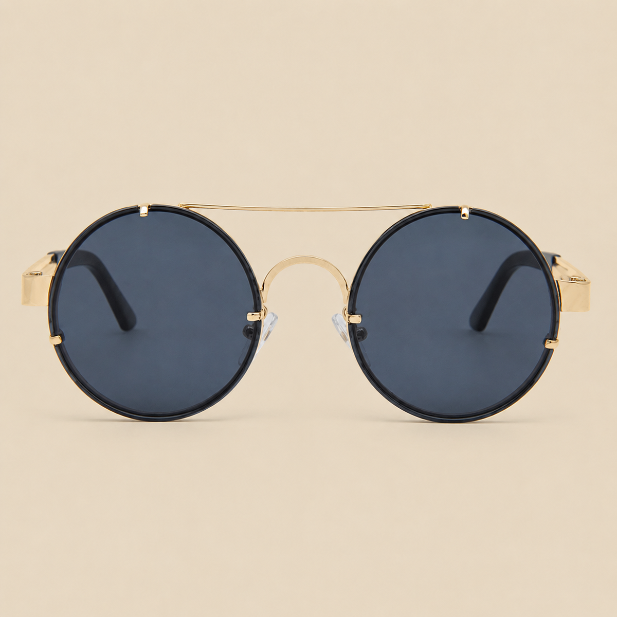 Round Steampunk Gold Frameless Sunglasses