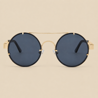 Round Steampunk Gold Frameless Sunglasses