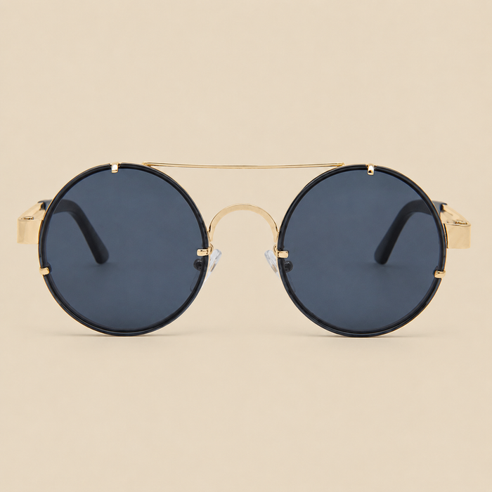 Round Steampunk Gold Frameless Sunglasses