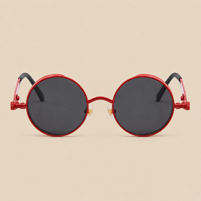 Round Steampunk red Sunglasses