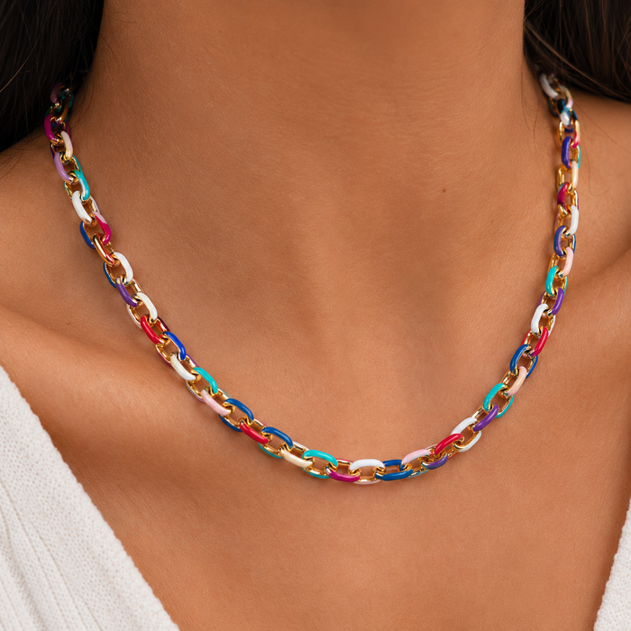 Gold Chunky Chain with Screw Link Clasp 18K Necklace Enamel Color