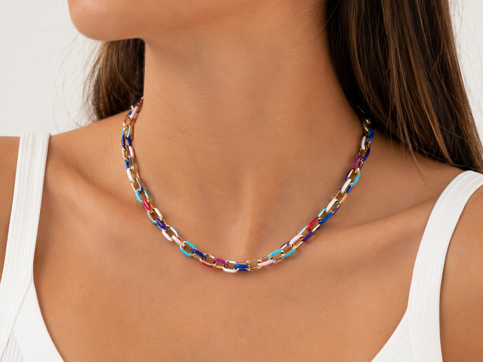 Gold Chunky Chain with Screw Link Clasp 18K Necklace Enamel Color