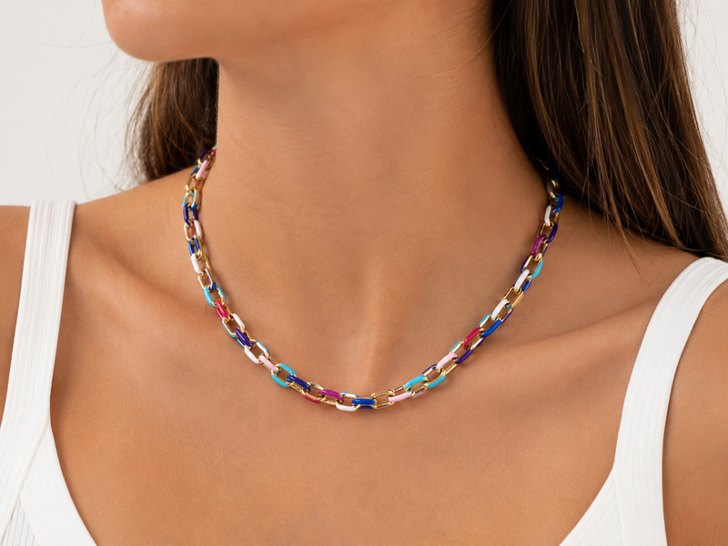 Gold Chunky Chain with Screw Link Clasp 18K Necklace Enamel Color