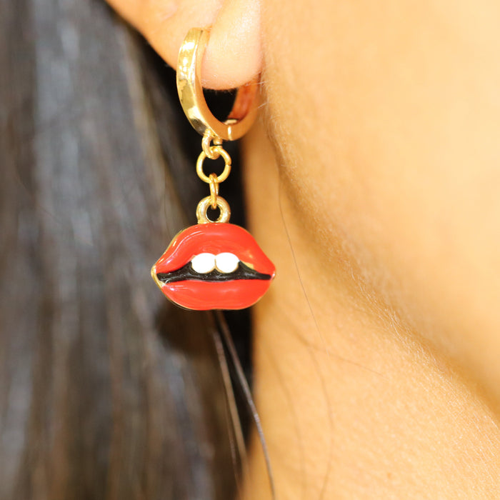 Red Lips Small Hoops