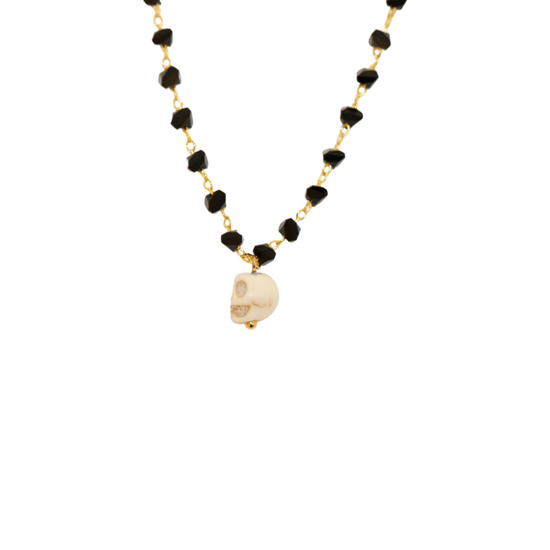 Skull Charm Necklace with Black Beaded Chain