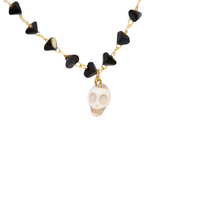 Skull Charm Necklace with Black Beaded Chain