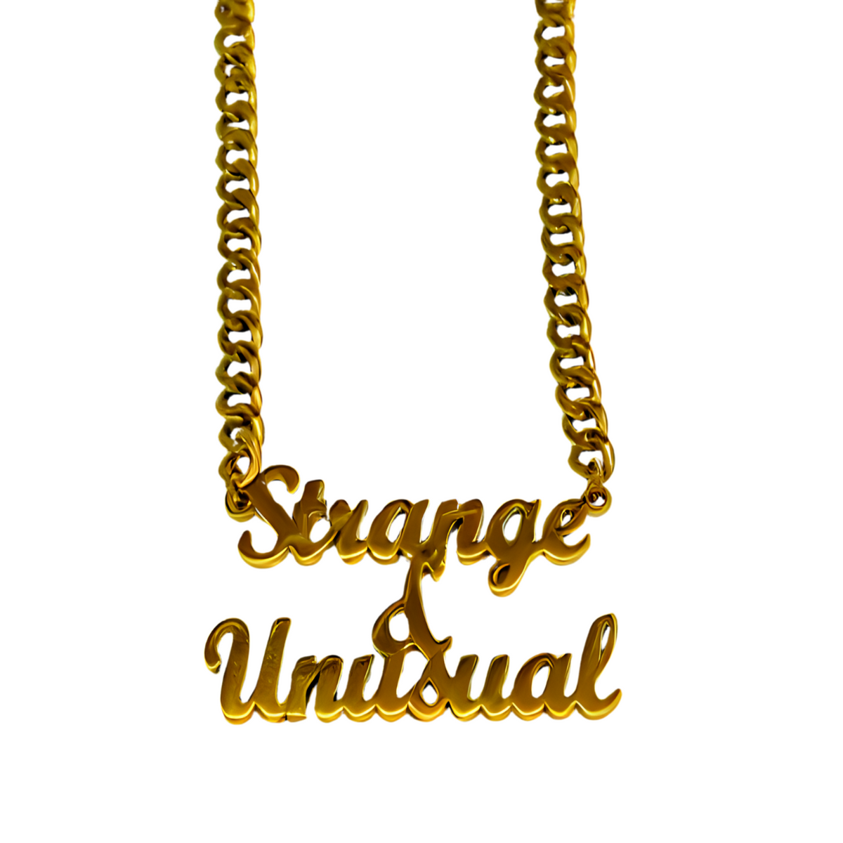 Strange and Unusual Necklace, 14K Gold Plated Stainless Steel, Gothic Beetlejuice Quote Pendant, Unisex Fashion Jewelry - Wynwood Shop