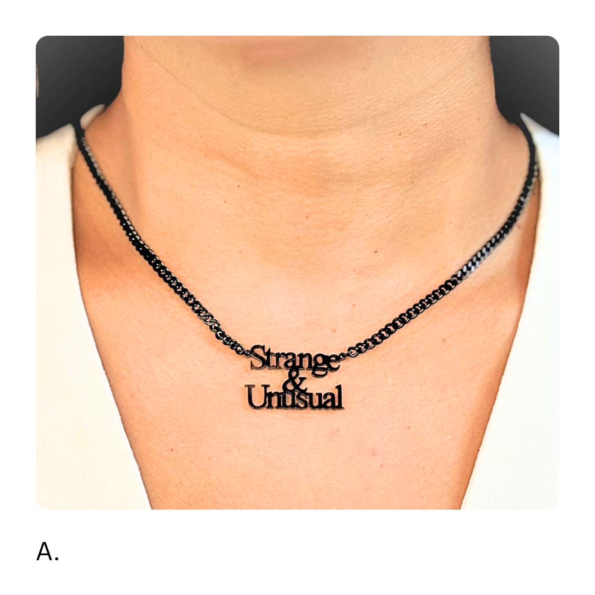 Strange and Unusual Necklace, 14K Gold Plated Stainless Steel, Gothic Beetlejuice Quote Pendant, Unisex Fashion Jewelry - Wynwood Shop