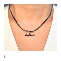 Strange and Unusual Necklace, 14K Gold Plated Stainless Steel, Gothic Beetlejuice Quote Pendant, Unisex Fashion Jewelry - Wynwood Shop