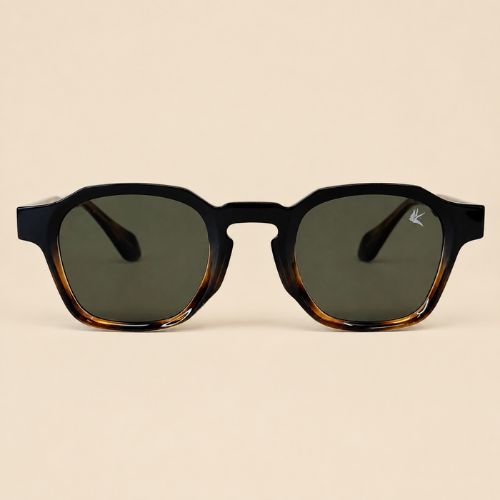 Tortoise geometric sunglasses with dark green lenses – The Zenith Tiger