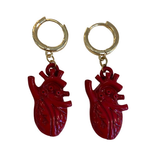 Anatomical Red Heart Small Gold Hoops - Wynwood Shop
