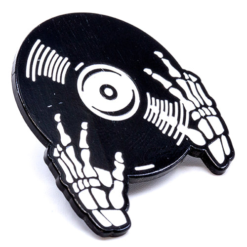 Skull Hands Spinning Records Enamel Rubber Back Pin - Wynwood Shop